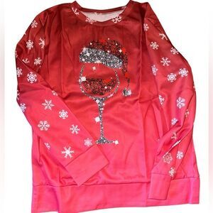 Holiday shirt. Santa wineglass Shirt. Size medium.